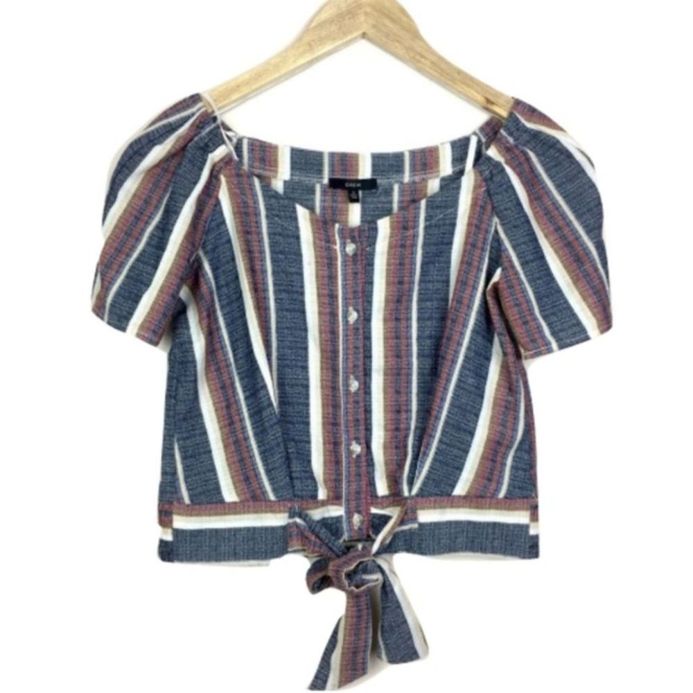 Anthro Drew Striped Tie-Front Top